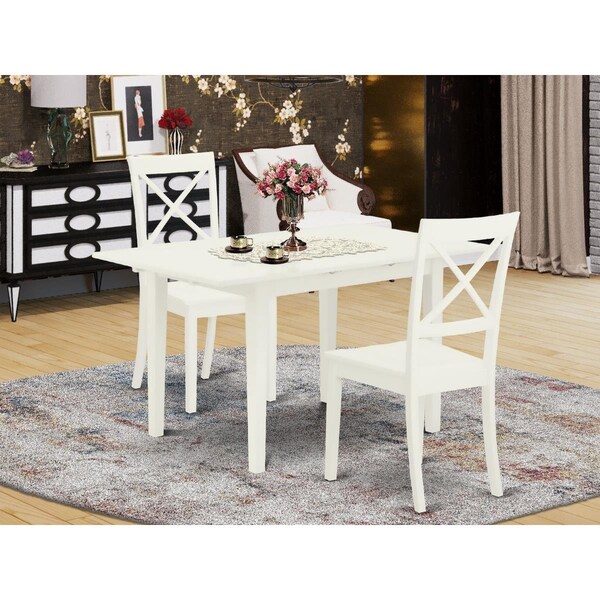 East West Furniture 3 Piece Norfolk Modern Dining Table Set - Linen White NOBO3-WHI-W - main